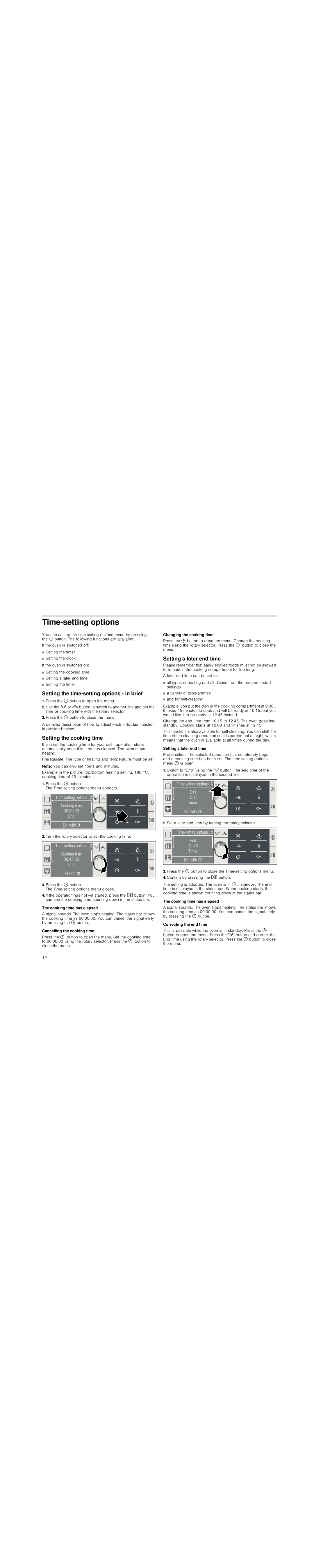 Bosch Appliances HBG78R7.0B Time-setting options, Setting the time-setting options ­ in brief, Setting the cooking time 