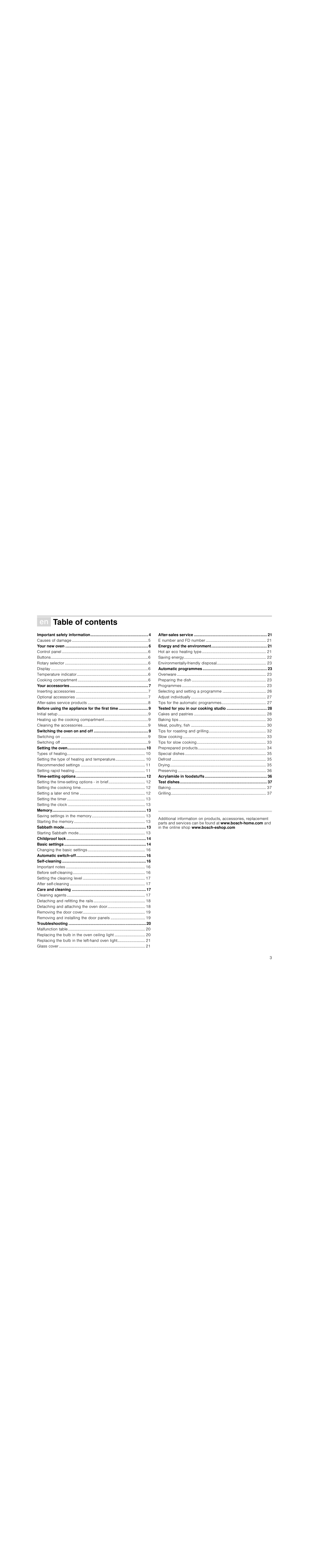 Bosch Appliances HBG78R7.0B instruction manual ÚTable of contentsoitucrsIenmnula 