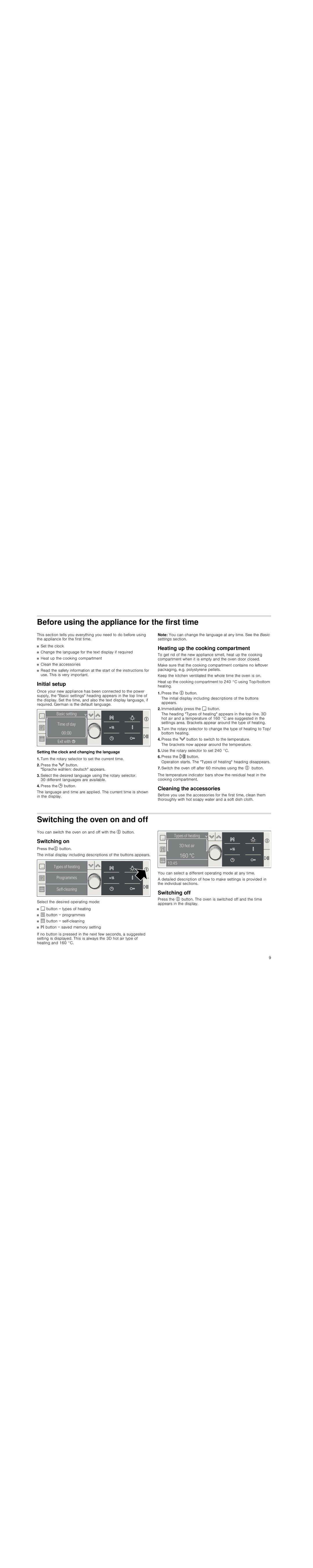 Bosch Appliances HBG78R7.0B instruction manual Before using the appliance for the first time, Switching the oven on and off 