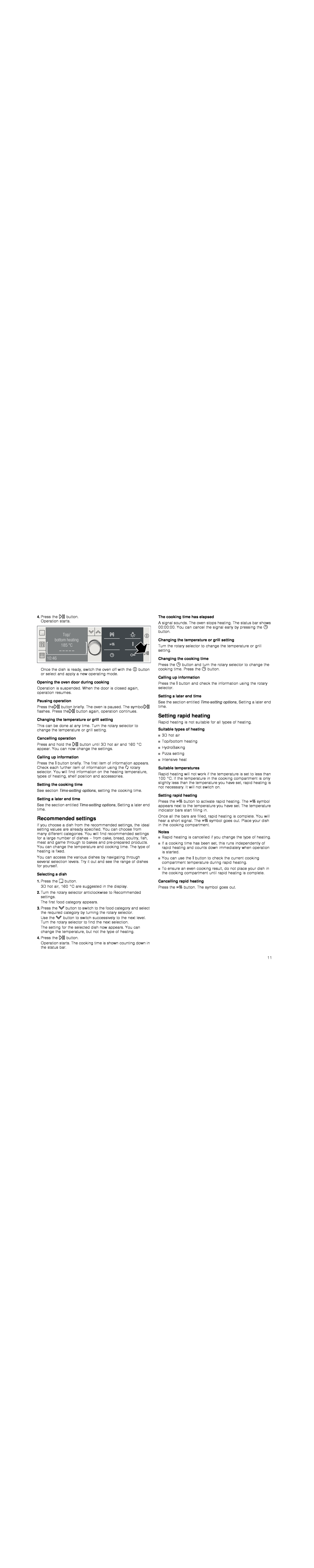 Bosch Appliances HBG78R7.0B instruction manual Recommended settings, Setting rapid heating 