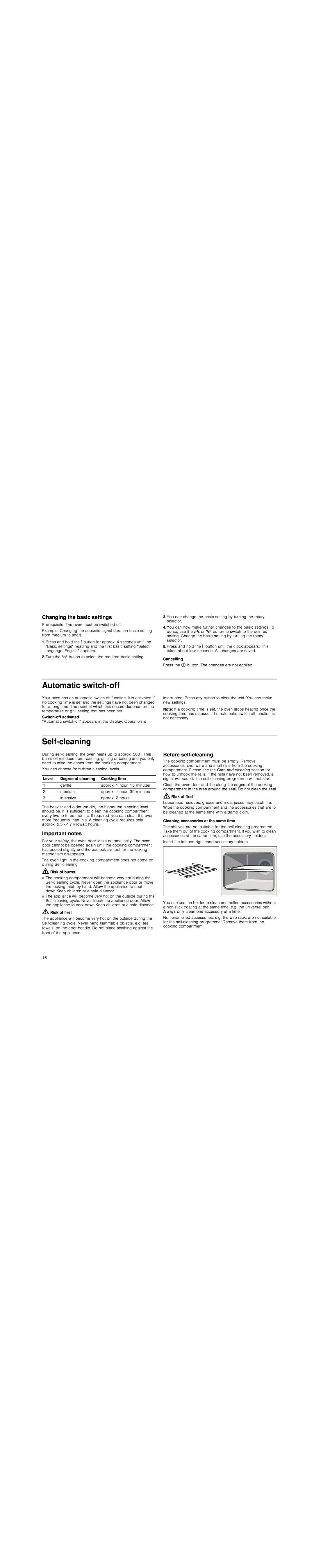 Bosch Appliances HBG78R7.0B Automatic switch-off, Self-cleaning, Changing the basic settings, Important notes 