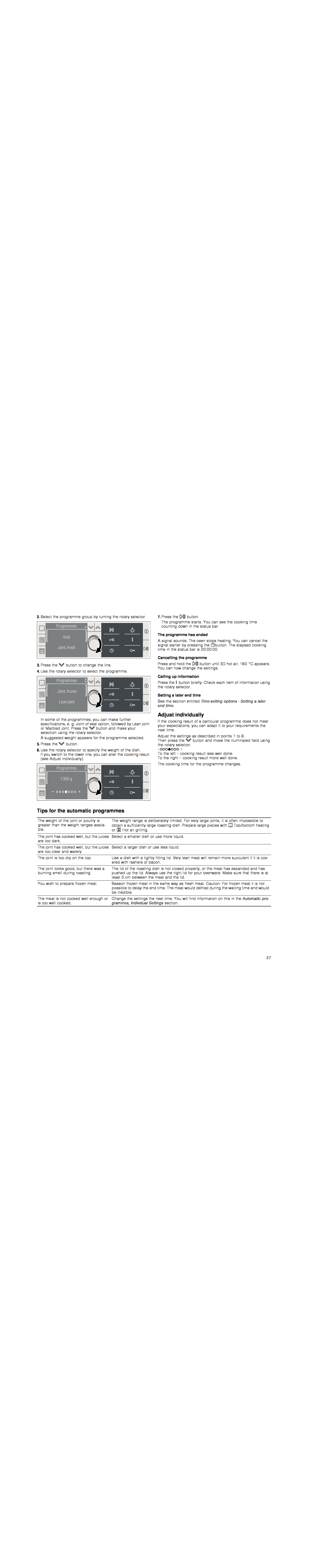 Bosch Appliances HBG78R7.0B instruction manual Adjust individually, Tips for the automatic programmes 