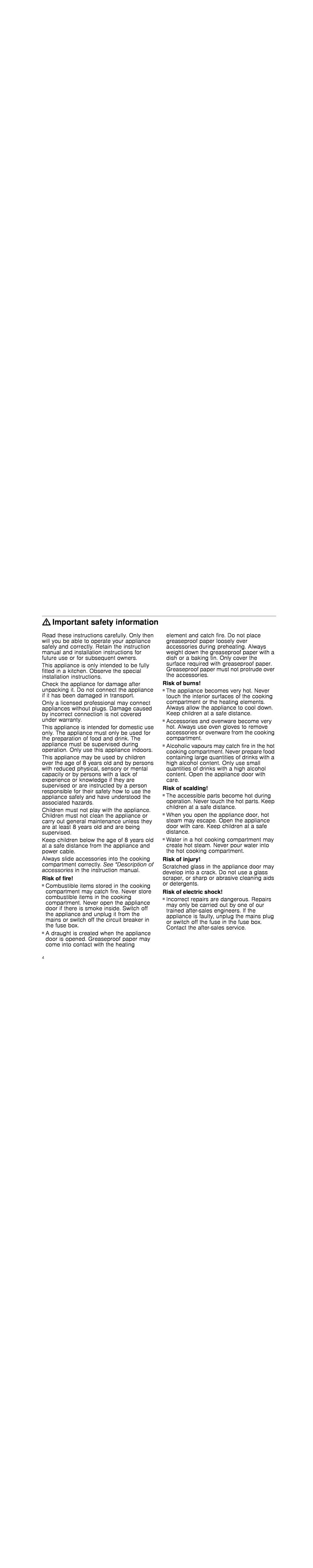Bosch Appliances HBG78R7.0B instruction manual Important safety information 