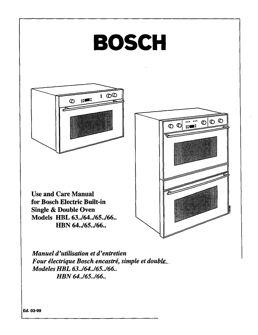 Bosch Appliances HBL 64, HBL 66, 122, HBL 63, HBL 65, Double Oven manual 