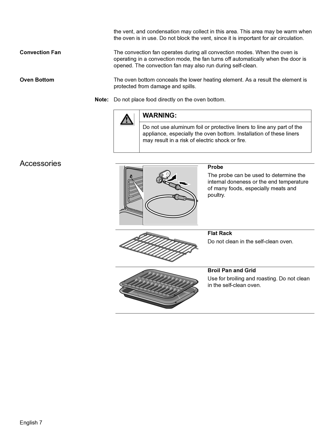 Bosch Appliances HBL57, HBL56, HBL54, HBN56 Accessories, Convection Fan Oven Bottom, Probe, Flat Rack, Broil Pan and Grid 