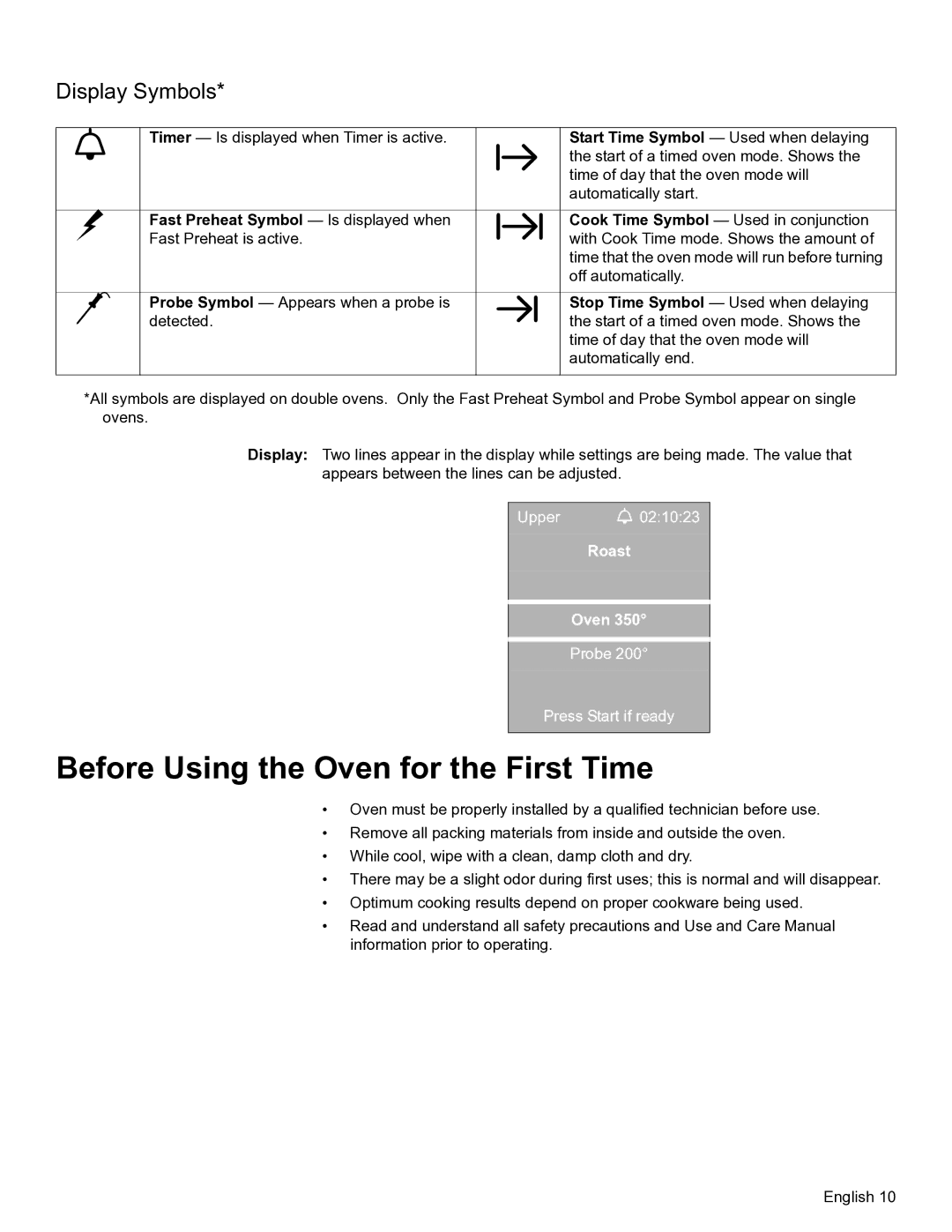 Bosch Appliances HBN56 Before Using the Oven for the First Time, Display Symbols, Fast Preheat Symbol Is displayed when 