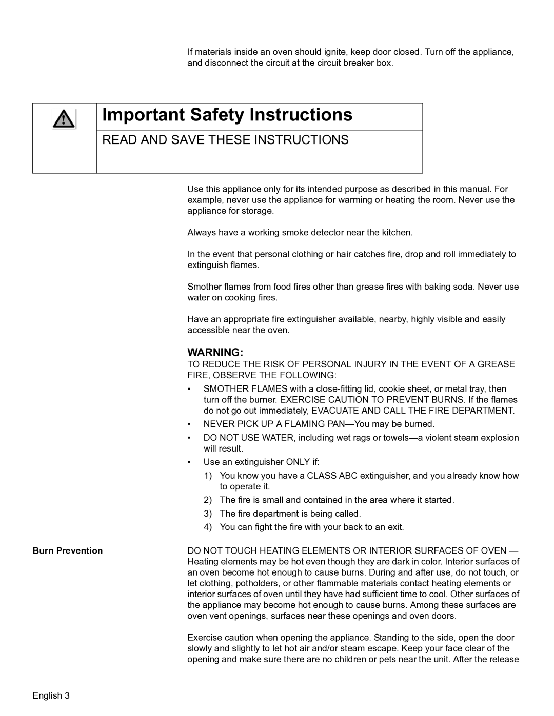 Bosch Appliances HBL56, HBL57, HBL54, HBN56 manual Burn Prevention, Do not Touch Heating Elements or Interior Surfaces of Oven 