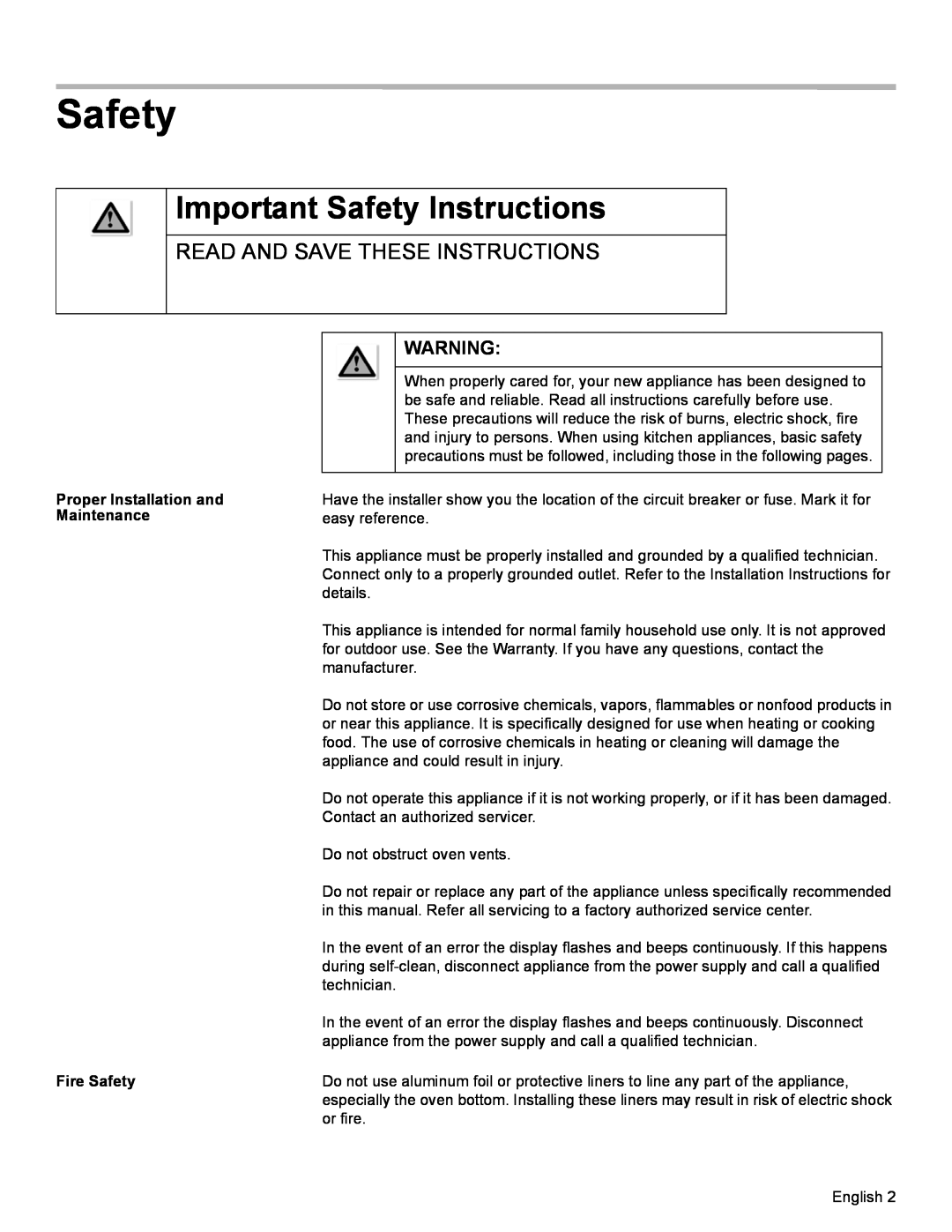 Bosch Appliances HBL57, HBL56, HBL54 Important Safety Instructions, Proper Installation and Maintenance Fire Safety 