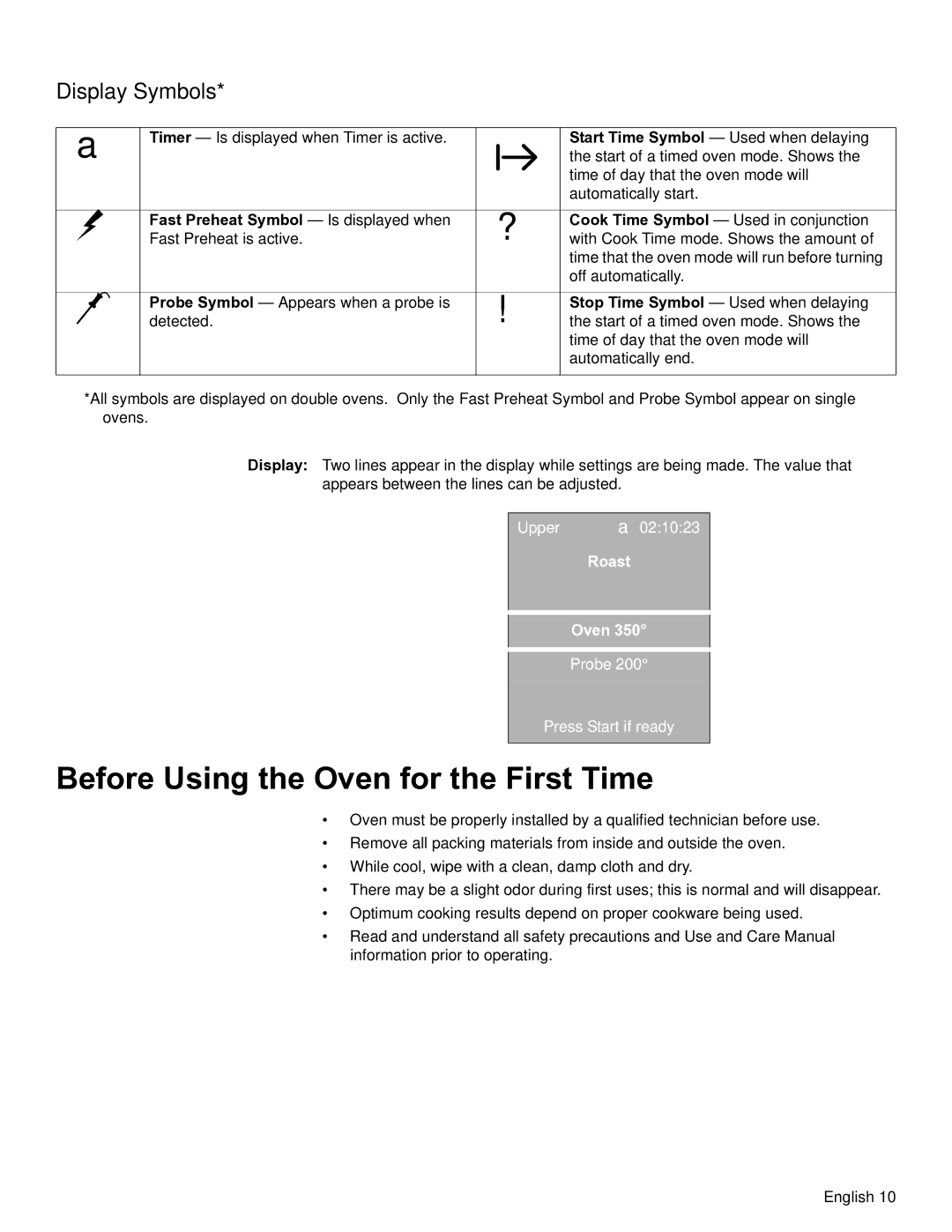 Bosch Appliances HBL56 Before Using the Oven for the First Time, Display Symbols, Fast Preheat Symbol Is displayed when 