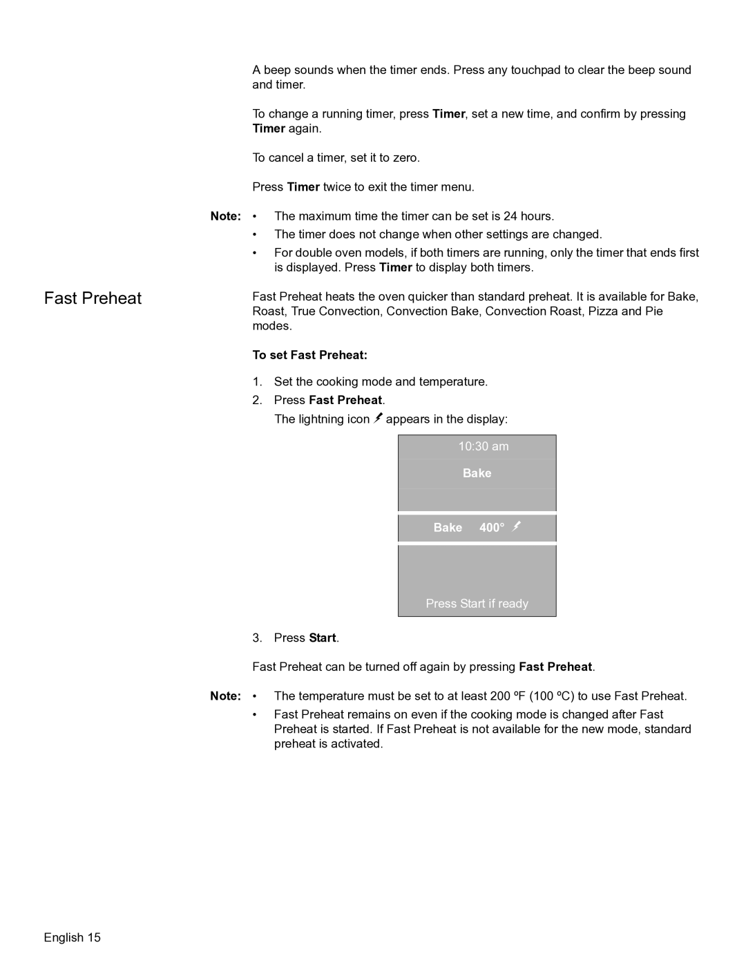 Bosch Appliances HBN56, HBL57, HBL56, HBN54 manual To set Fast Preheat, Press Fast Preheat, Bake Bake 400 ã 