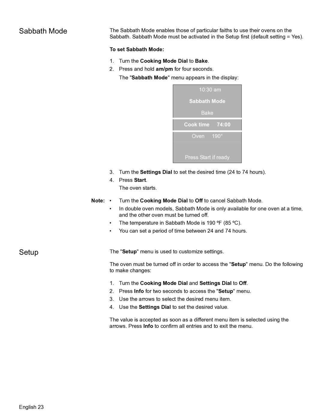 Bosch Appliances HBN56, HBL57, HBL56, HBN54 manual Sabbath Mode Setup, To set Sabbath Mode Turn the Cooking Mode Dial to Bake 