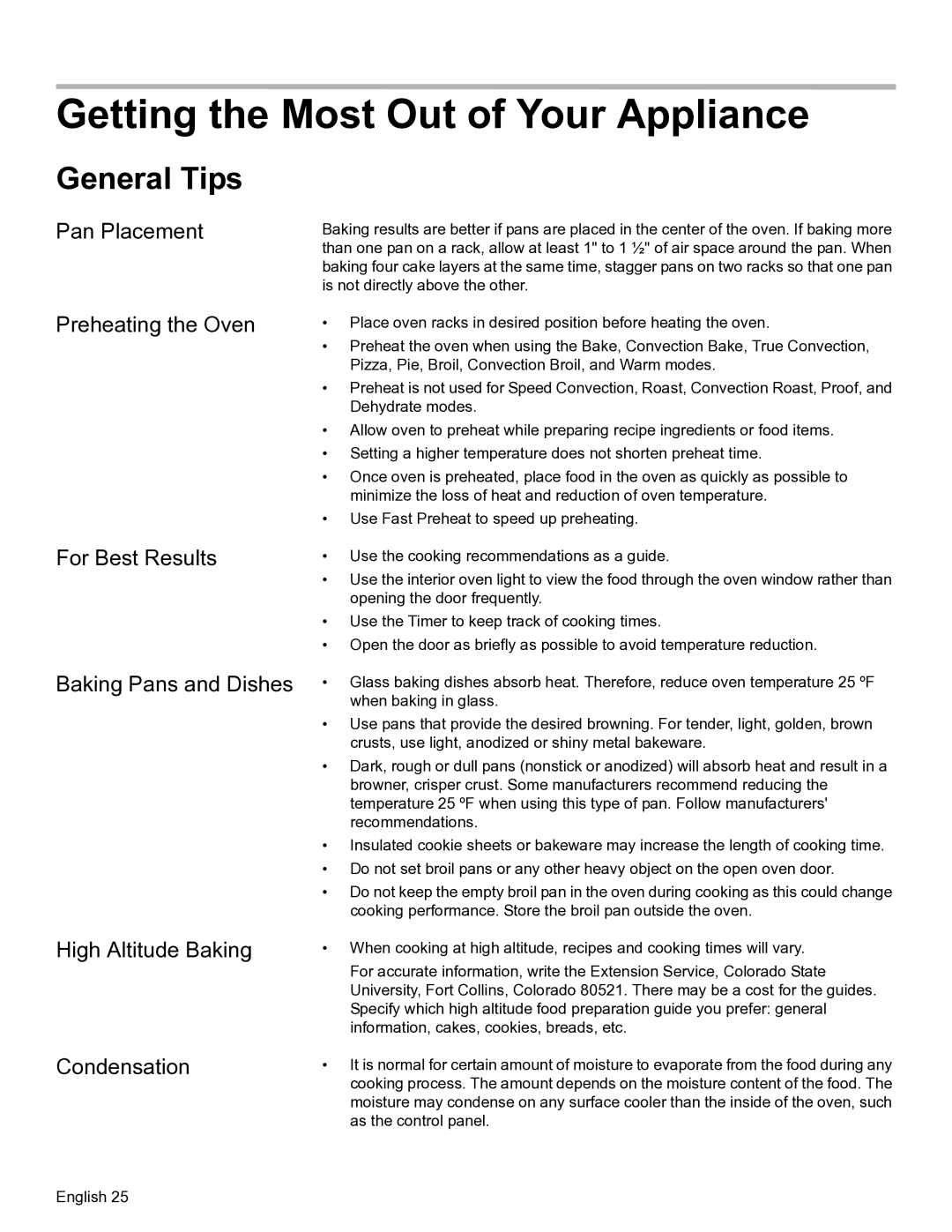 Bosch Appliances HBL57, HBL56, HBN56, HBN54 manual Getting the Most Out of Your Appliance, General Tips 