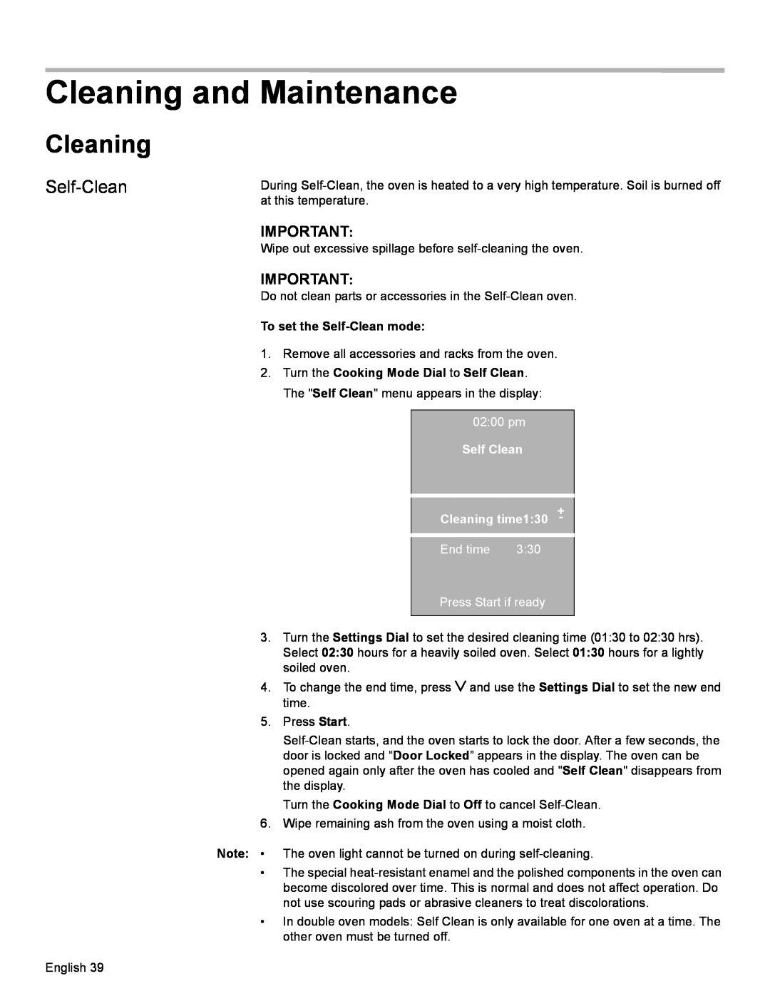 Bosch Appliances HBN56, HBL57, HBL56, HBN54 manual Cleaning and Maintenance, To set the Self-Cleanmode 