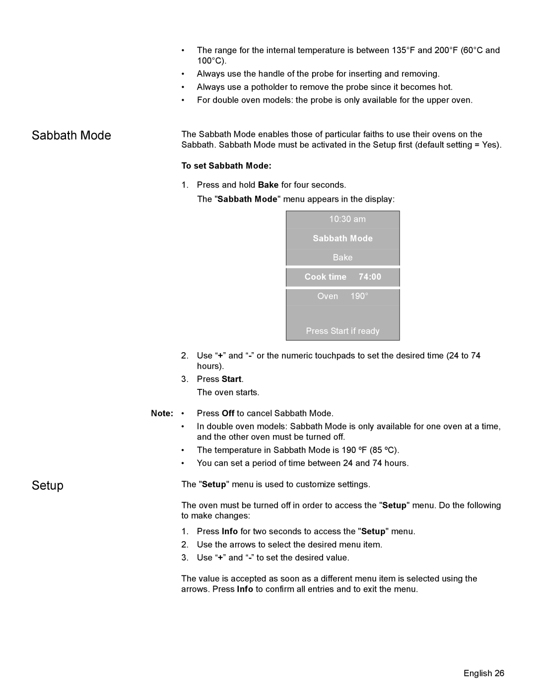 Bosch Appliances HBL8650, HBL8550 manual Sabbath Mode Setup, To set Sabbath Mode, Bake, Oven Press Start if ready 