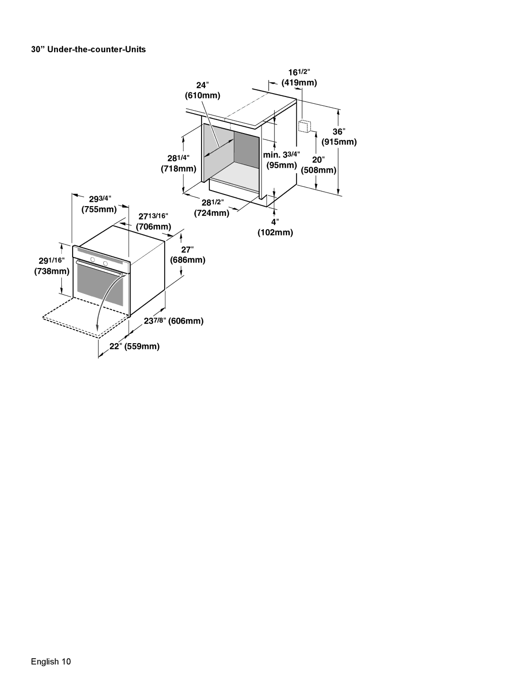 Bosch Appliances HBL8750, HBL33, HBL54, HBL34, HBN33 Under-the-counter-Units, 24 419mm 610mm 915mm, 724mm 706mm 102mm 