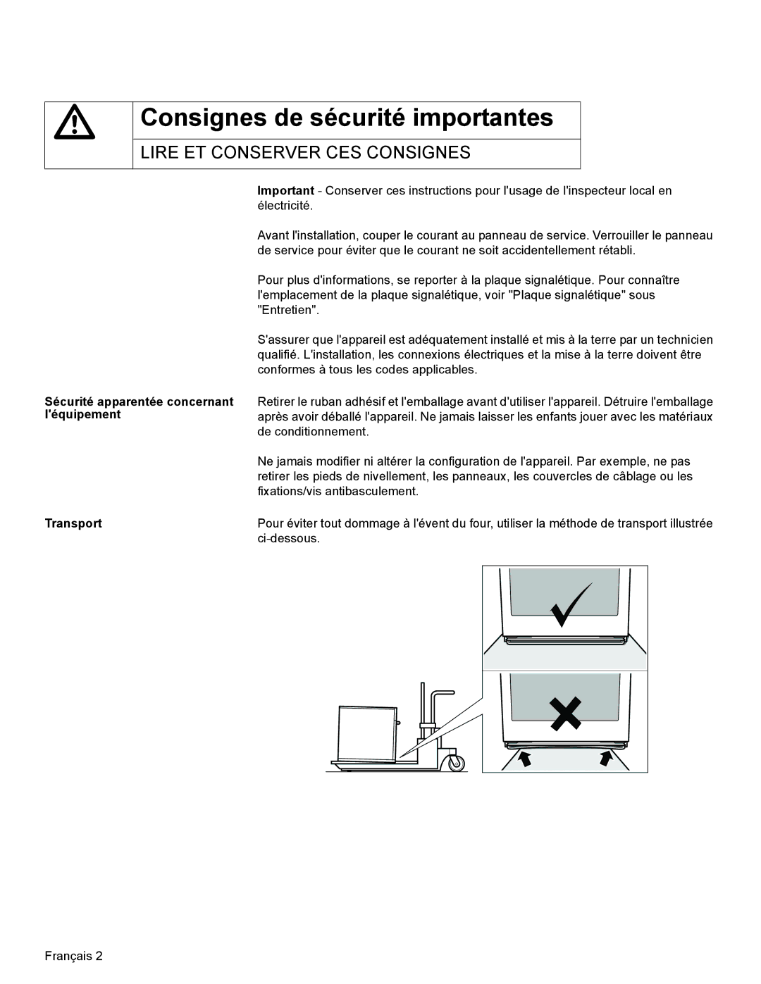 Bosch Appliances HBL8750, HBL33, HBL54, HBL34, HBN33 Sécurité apparentée concernant léquipement Transport 