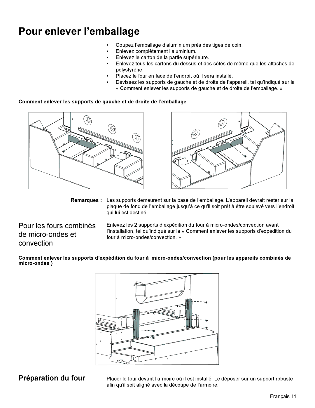 Bosch Appliances HBL33, HBL8750, HBL54, HBL34 Pour enlever l’emballage, Pour les fours combinés de micro-ondes et convection 