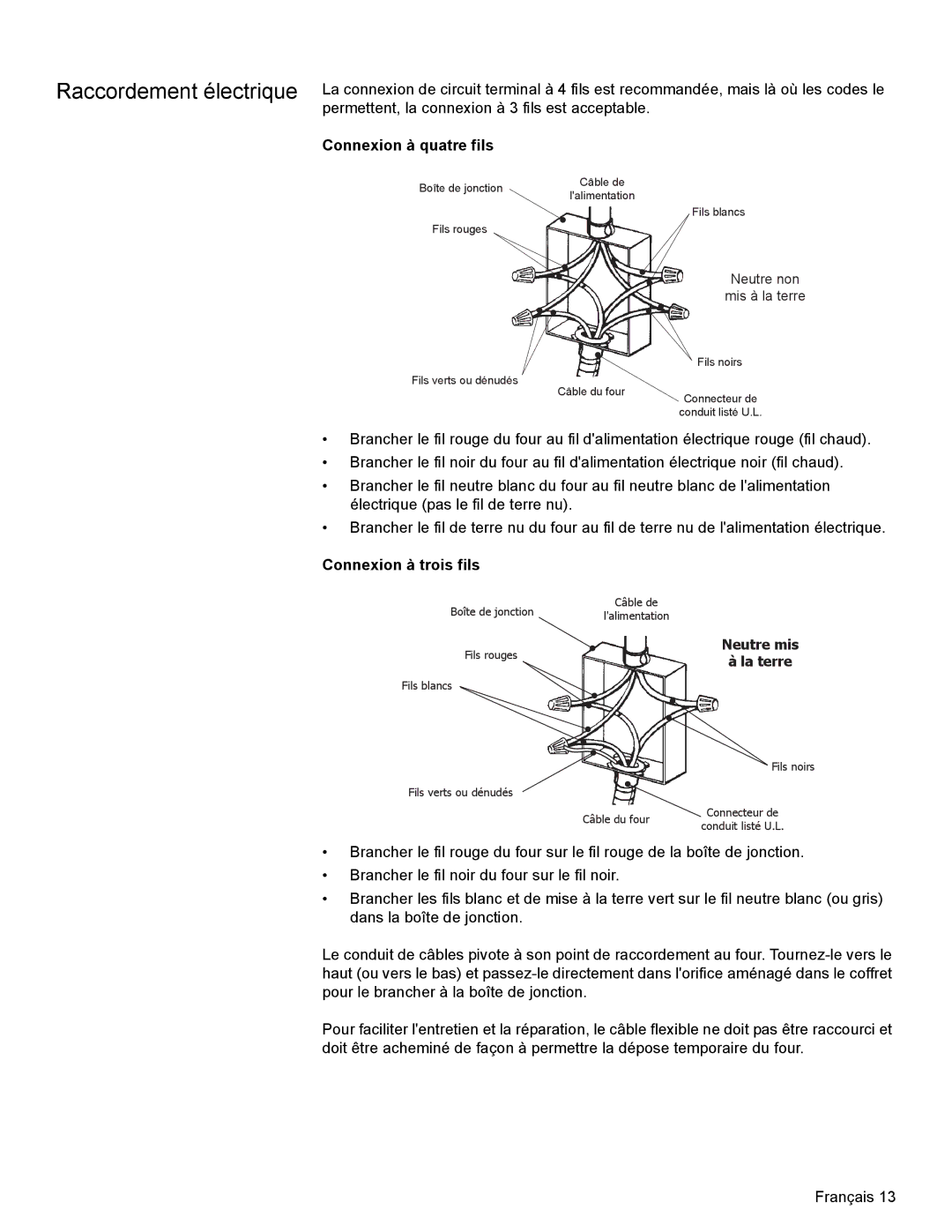 Bosch Appliances HBL34, HBL8750, HBL33, HBL54, HBN33 installation manual Connexion à quatre fils, Connexion à trois fils 