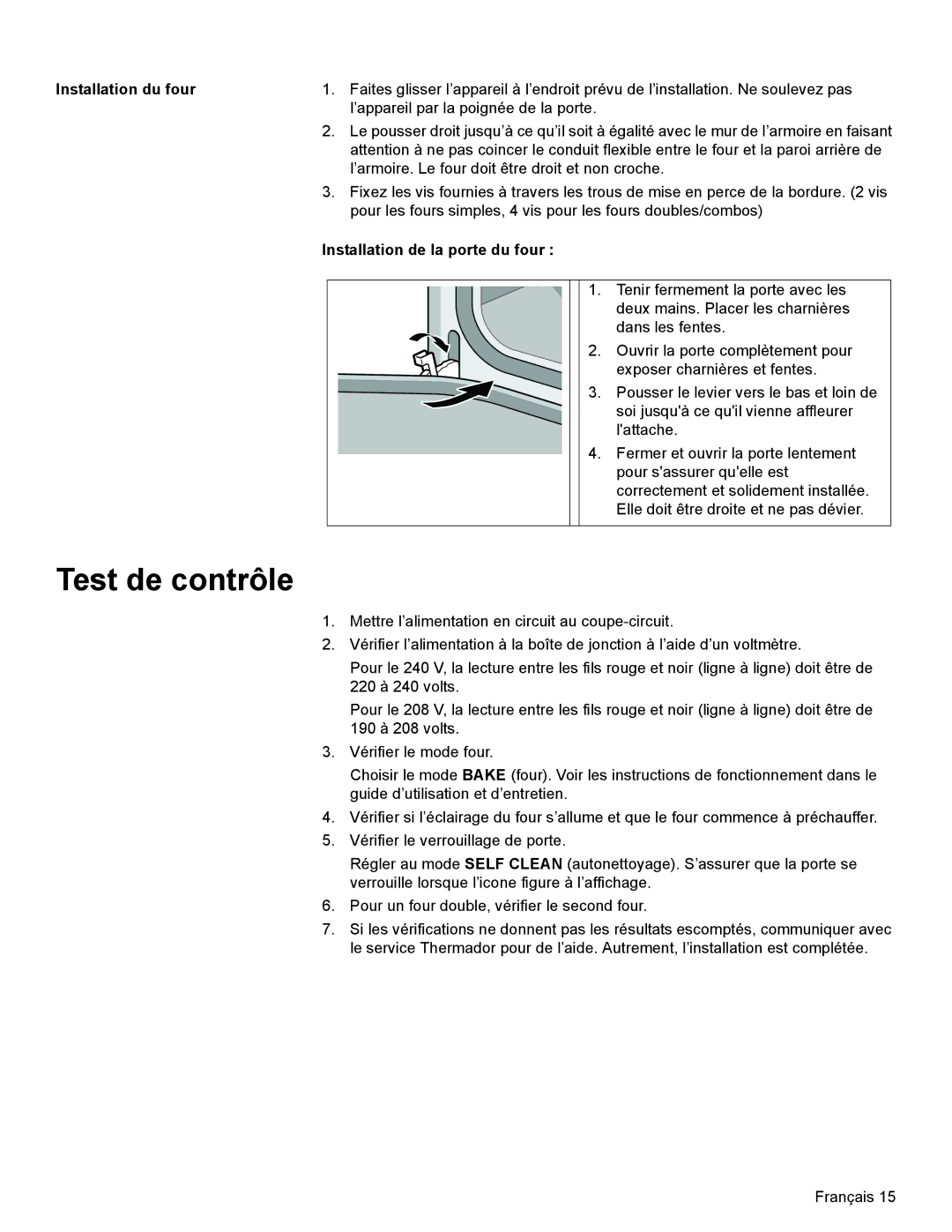 Bosch Appliances HBN33, HBL8750, HBL33, HBL54, HBL34 Test de contrôle, Installation du four, Installation de la porte du four 