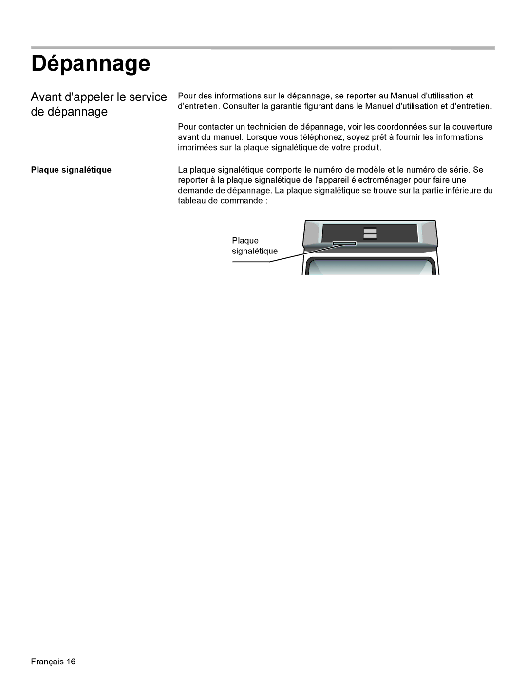 Bosch Appliances HBL8750, HBL33, HBL54, HBL34, HBN33 Dépannage, Avant dappeler le service de dépannage, Plaque signalétique 