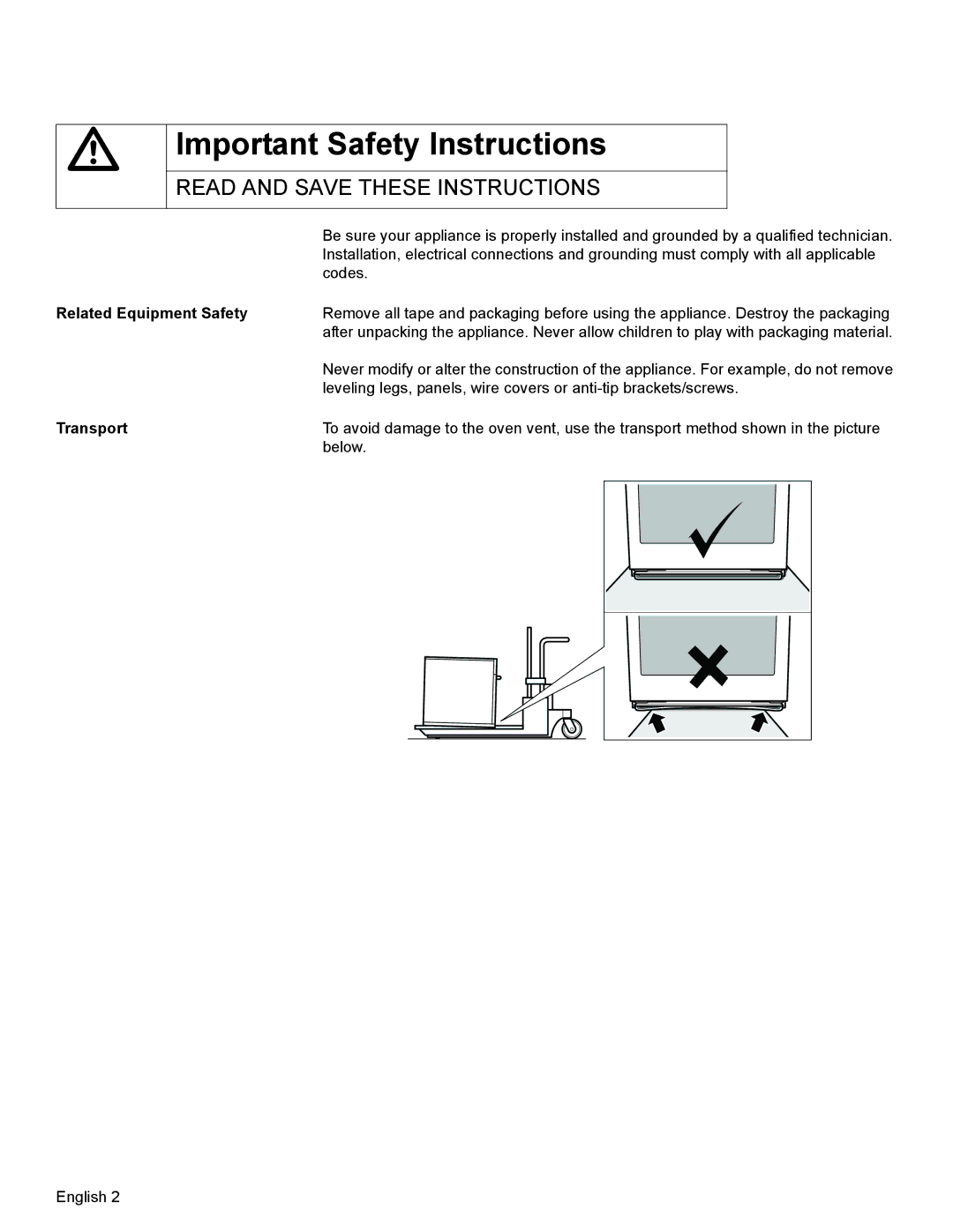 Bosch Appliances HBL8750, HBL33, HBL54, HBL34, HBN33 installation manual Related Equipment Safety, Transport 