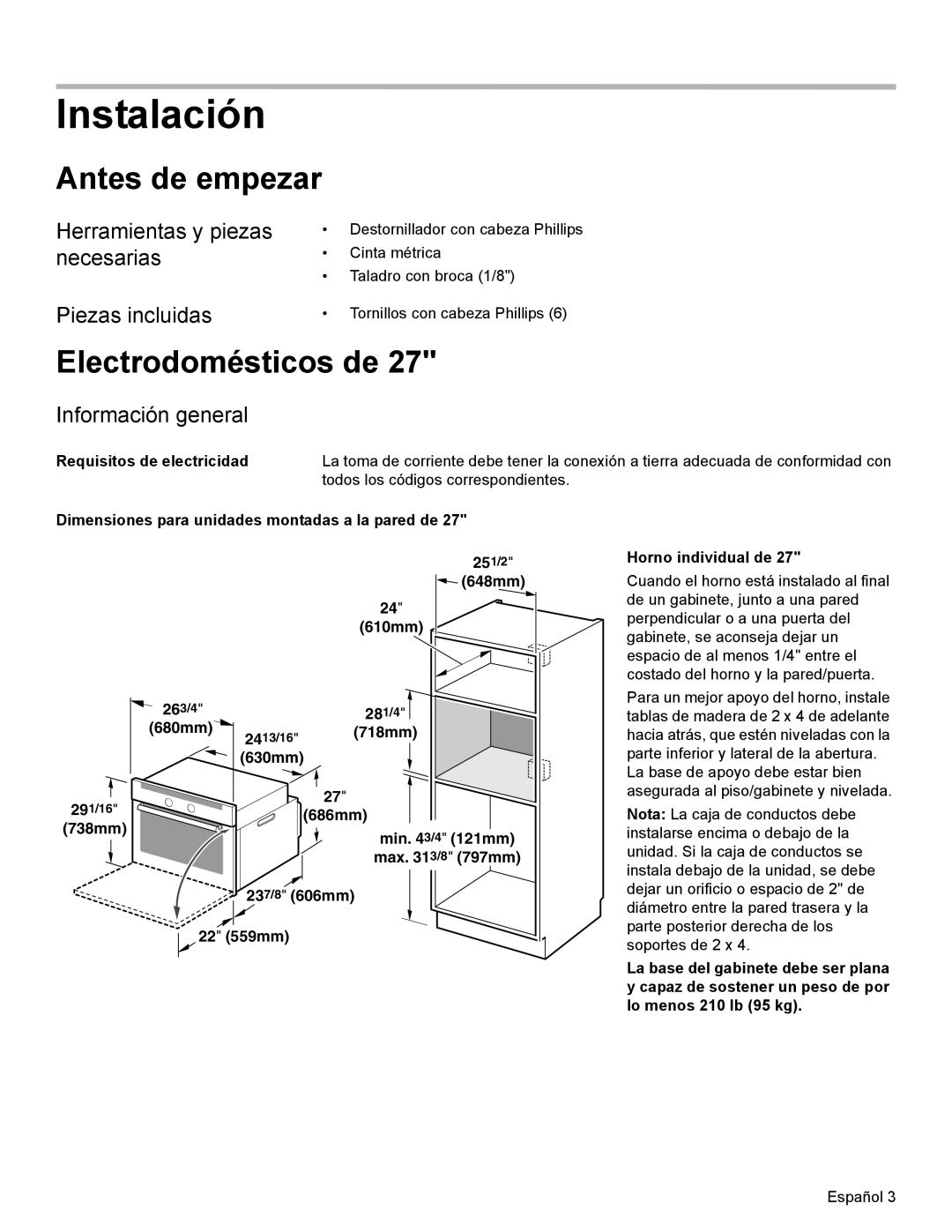 Bosch Appliances HBN33, HBL8750, HBL33, HBL54, HBL34 Instalación, Antes de empezar, Electrodomésticos de, Información general 