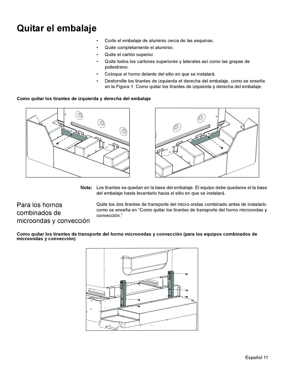 Bosch Appliances HBL33, HBL8750, HBL54, HBL34 Quitar el embalaje, Para los hornos combinados de microondas y convección 