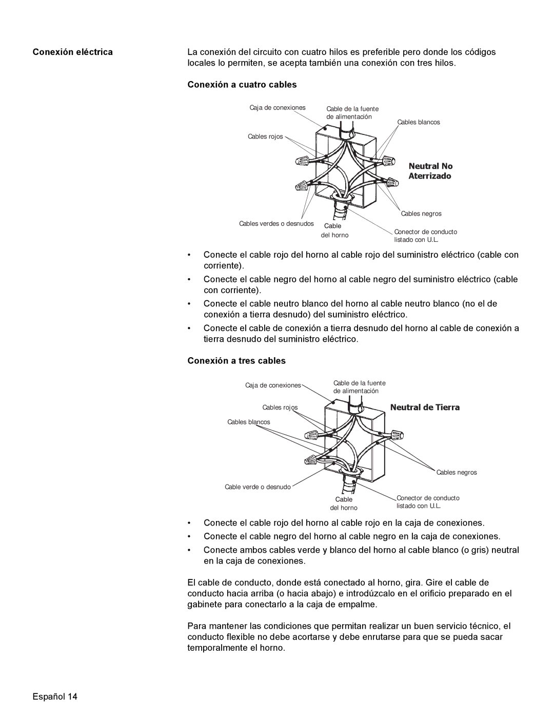 Bosch Appliances HBL8750, HBL33, HBL54, HBL34, HBN33 installation manual Conexión a tres cables, Neutral de Tierra 