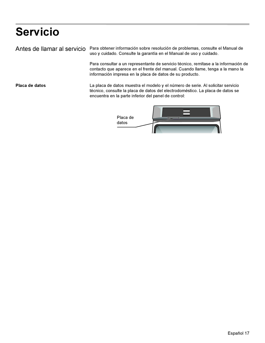 Bosch Appliances HBL33, HBL8750, HBL54, HBL34, HBN33 installation manual Servicio, Antes de llamar al servicio, Placa de datos 