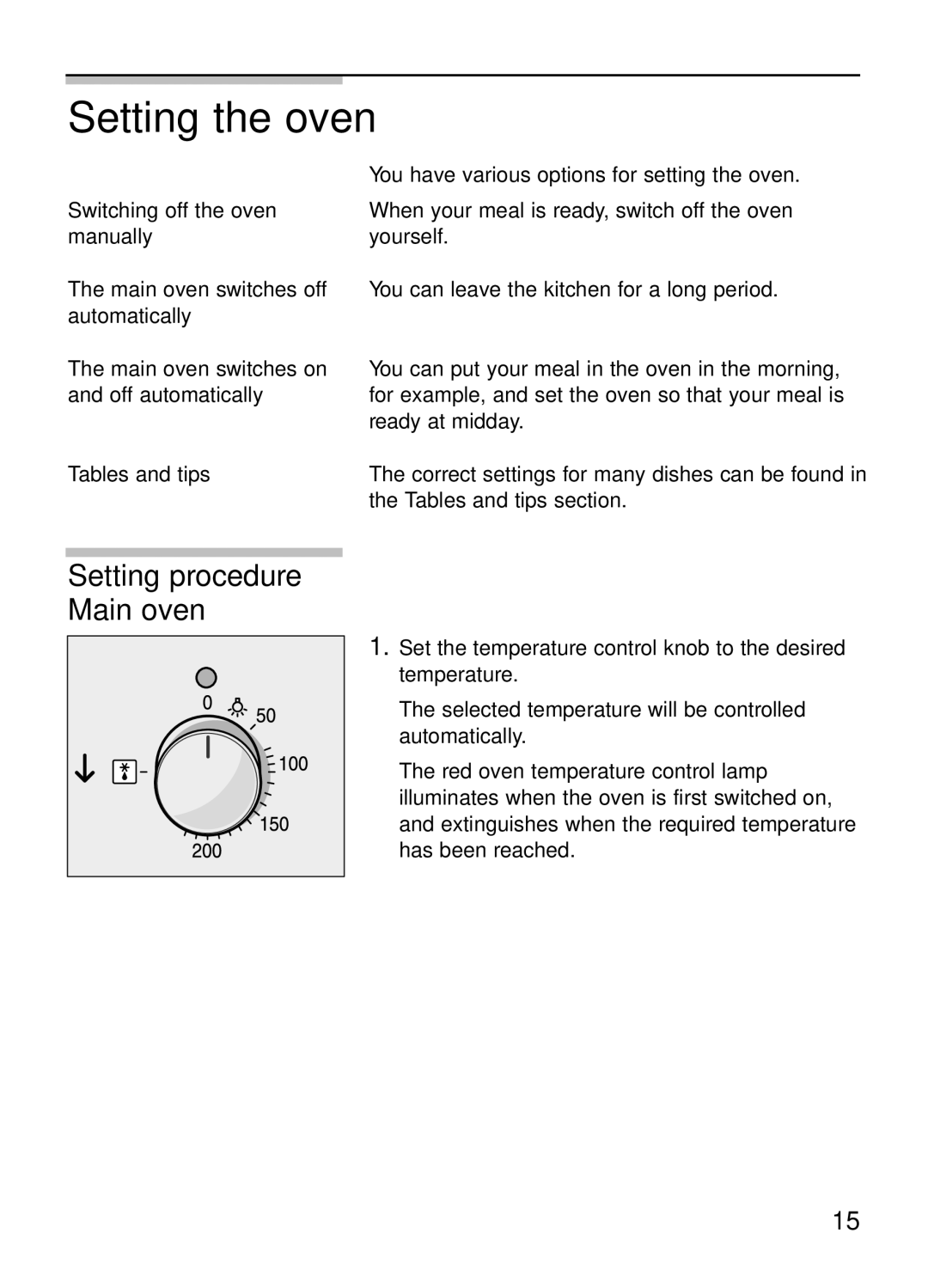 Bosch Appliances HBN 13M5.O manual Setting the oven, Setting procedure Main oven 