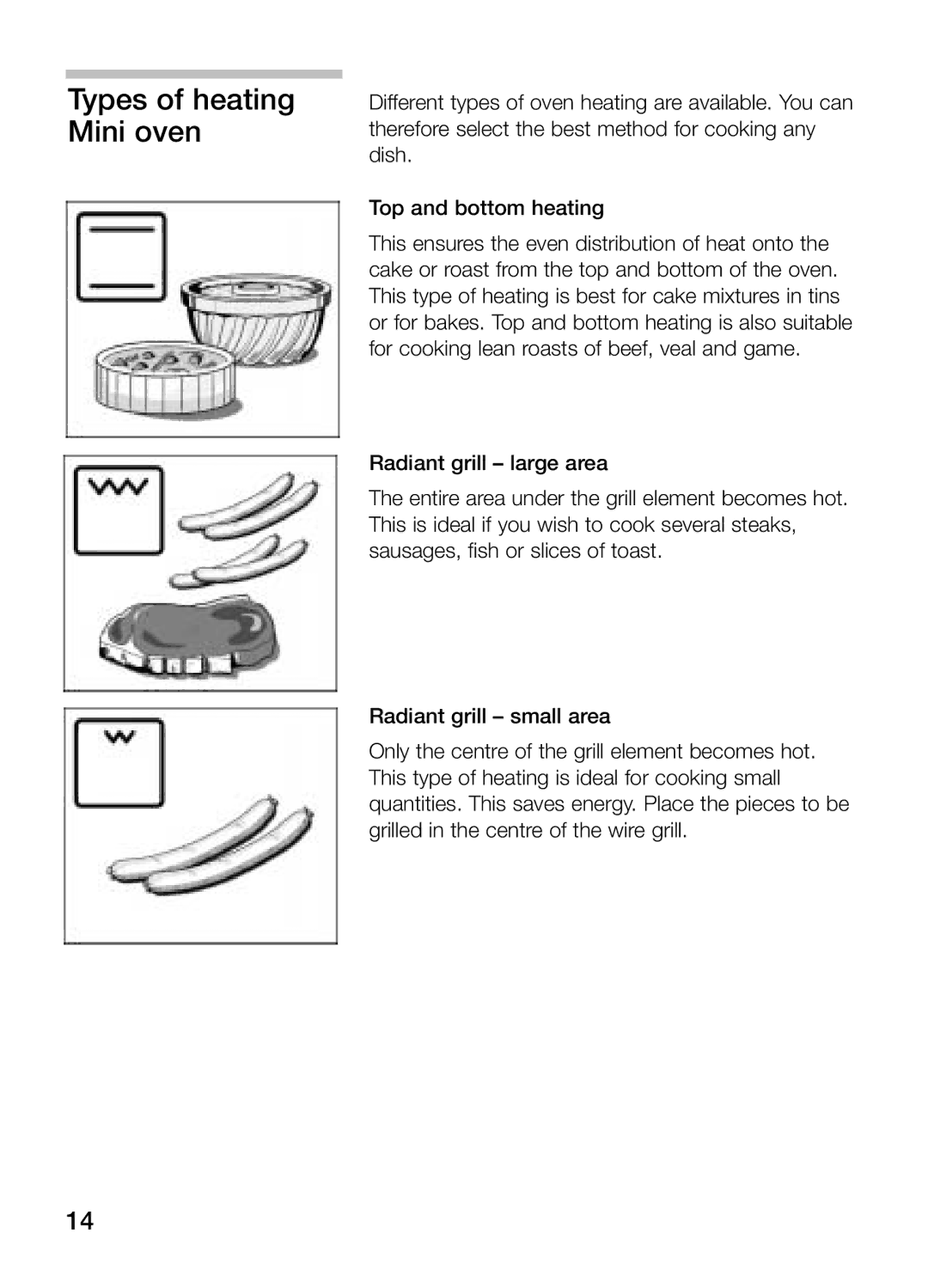 Bosch Appliances HBN 43M 550 A manual Types of heating Mini oven 