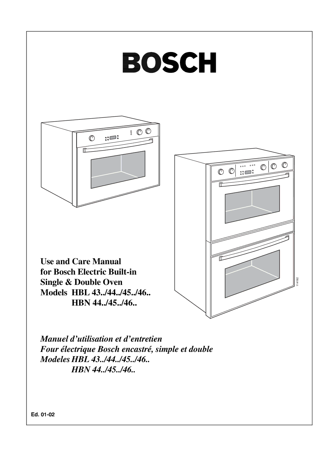 Bosch Appliances HBN 46, HBN 45, HBN 44, HBL 45, HBL 44, HBL 46 manuel dutilisation 114192 