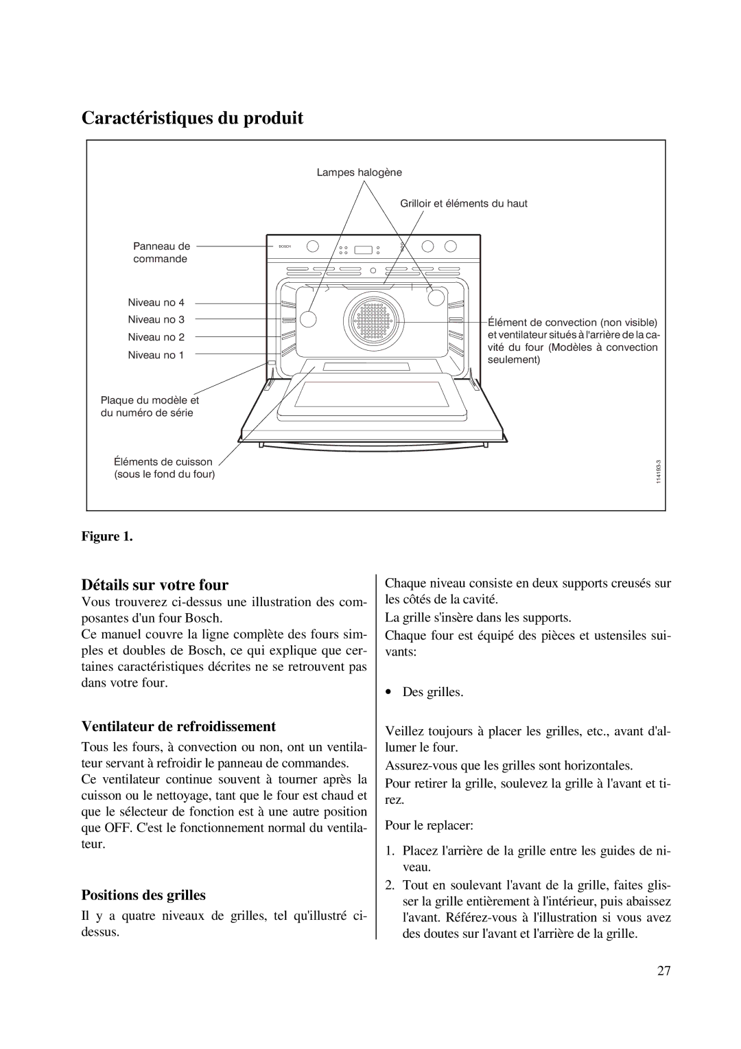 Bosch Appliances HBL 46, HBN 45, HBN 46 Détails sur votre four, Ventilateur de refroidissement, Positions des grilles 