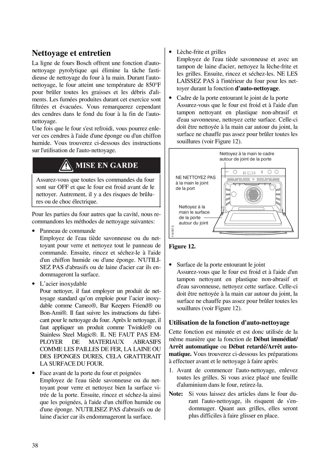 Bosch Appliances HBL 44, HBN 45, HBN 46, HBN 44, HBL 45 Nettoyage et entretien, Utilisation de la fonction dauto-nettoyage 