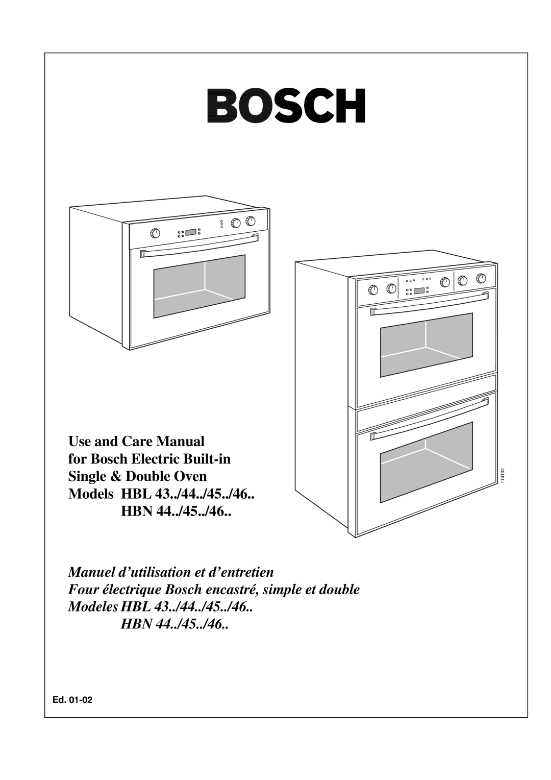 Bosch Appliances HBN 46 manuel dutilisation Use and Care Manual, HBN 44../45../46, Manuel d’utilisation et d’entretien 