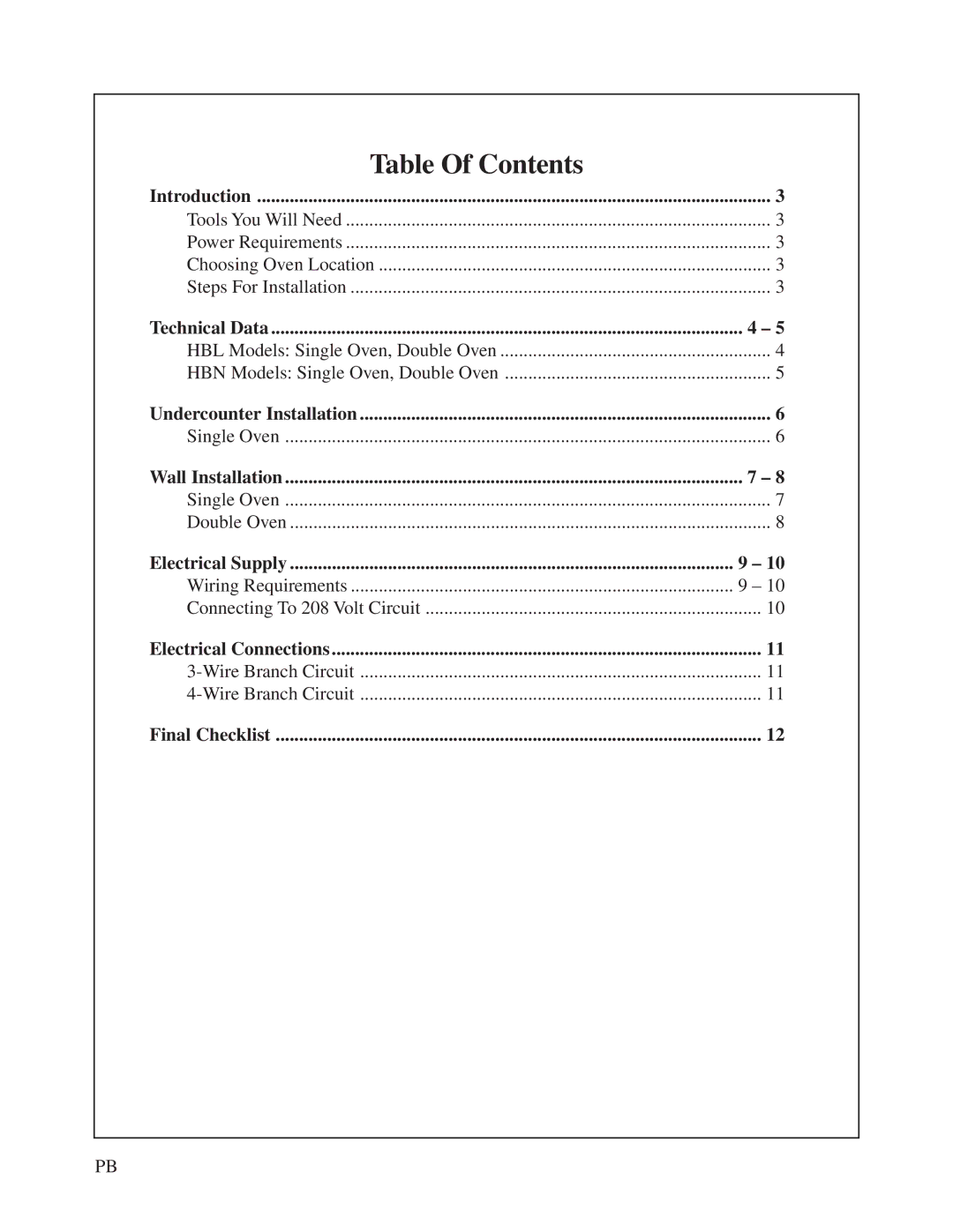 Bosch Appliances HBN 74 instruction manual Table Of Contents 