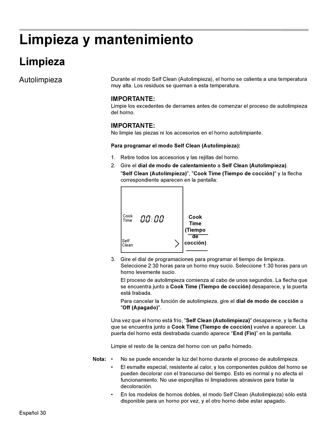 Bosch Appliances HBL35, HBN34, HBN35 manual Limpieza y mantenimiento, Para programar el modo Self Clean Autolimpieza 