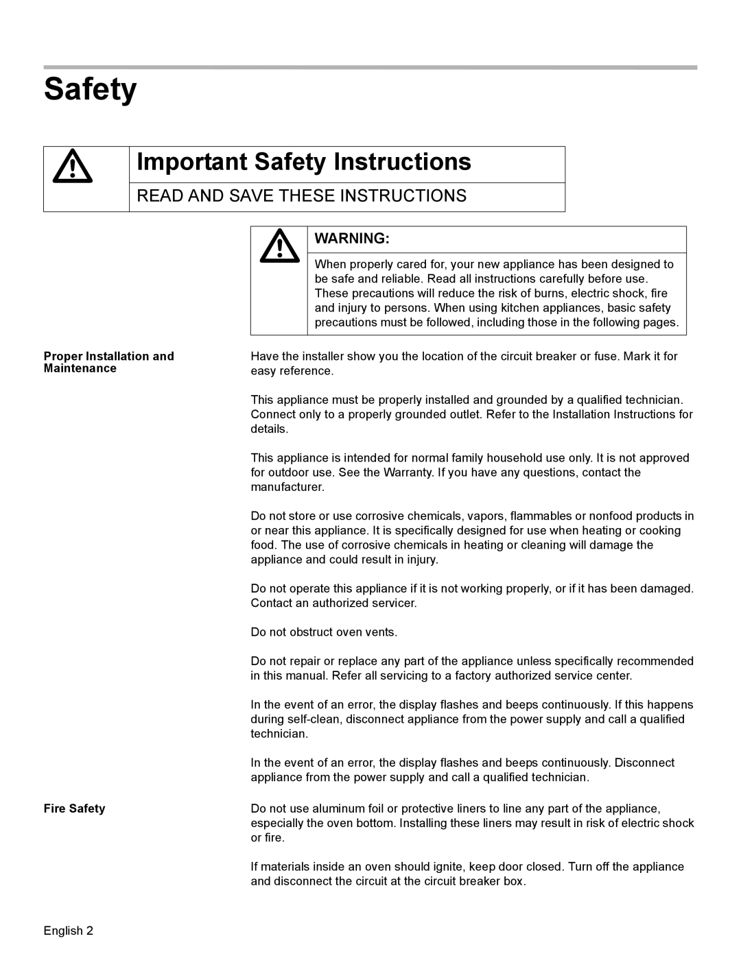 Bosch Appliances HBN35, HBN34, HBL35 Important Safety Instructions, Proper Installation and Maintenance Fire Safety 