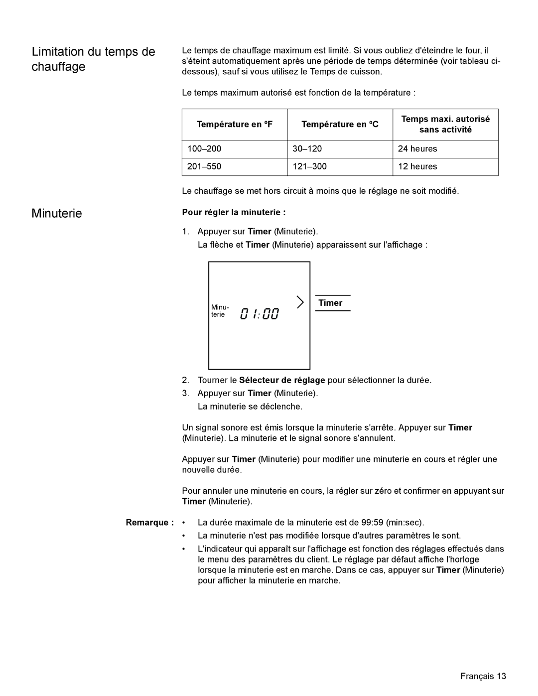 Bosch Appliances HBL35, HBN34, HBN35 manual Limitation du temps de chauffage Minuterie, Pour régler la minuterie 