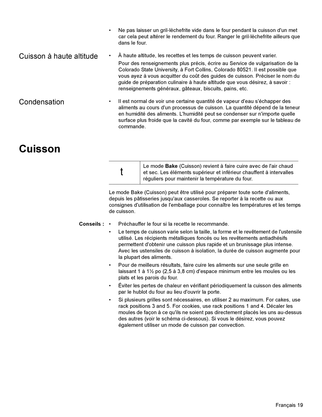 Bosch Appliances HBL35, HBN34, HBN35 manual Cuisson à haute altitude Condensation 