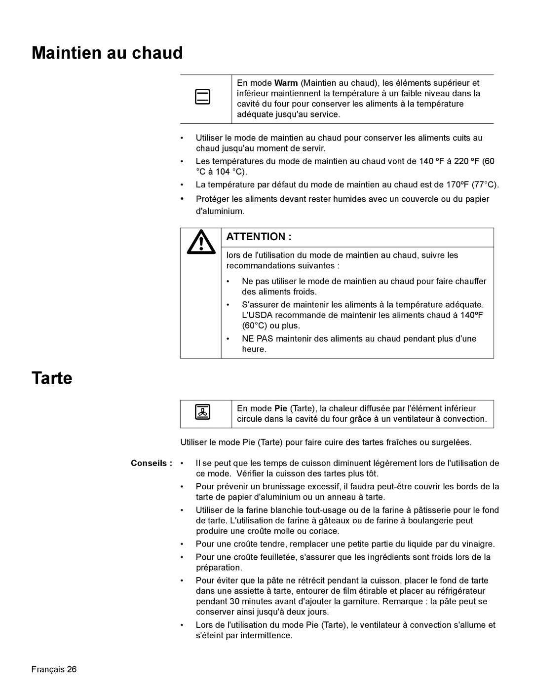 Bosch Appliances HBN35, HBN34, HBL35 manual Maintien au chaud, Tarte 