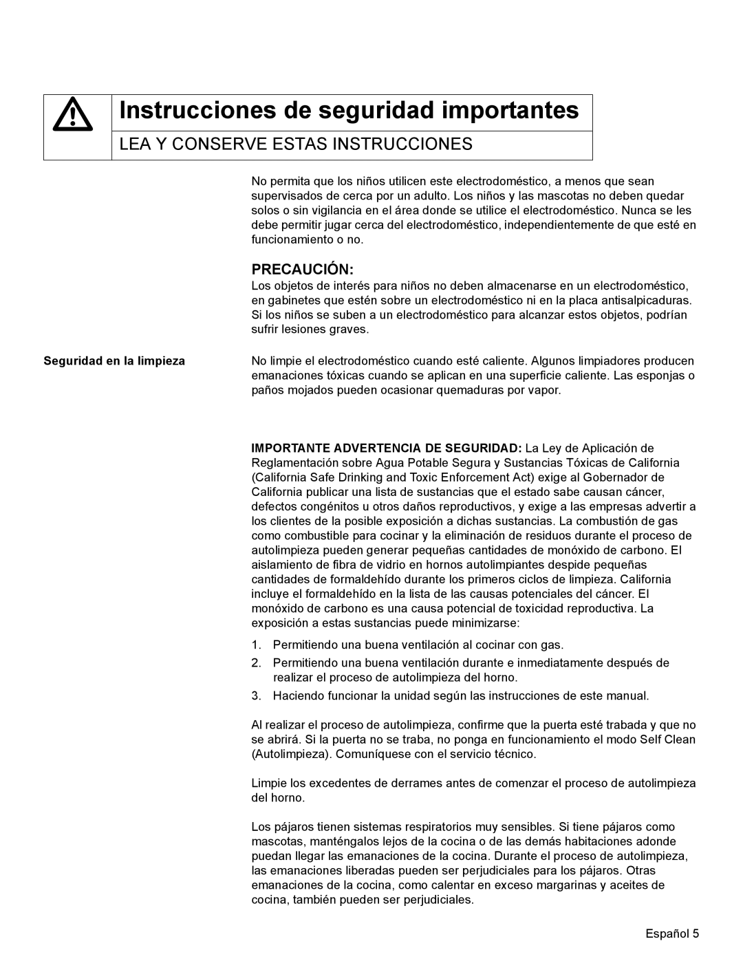 Bosch Appliances HBN34, HBL35, HBN35 manual Precaución, Seguridad en la limpieza 