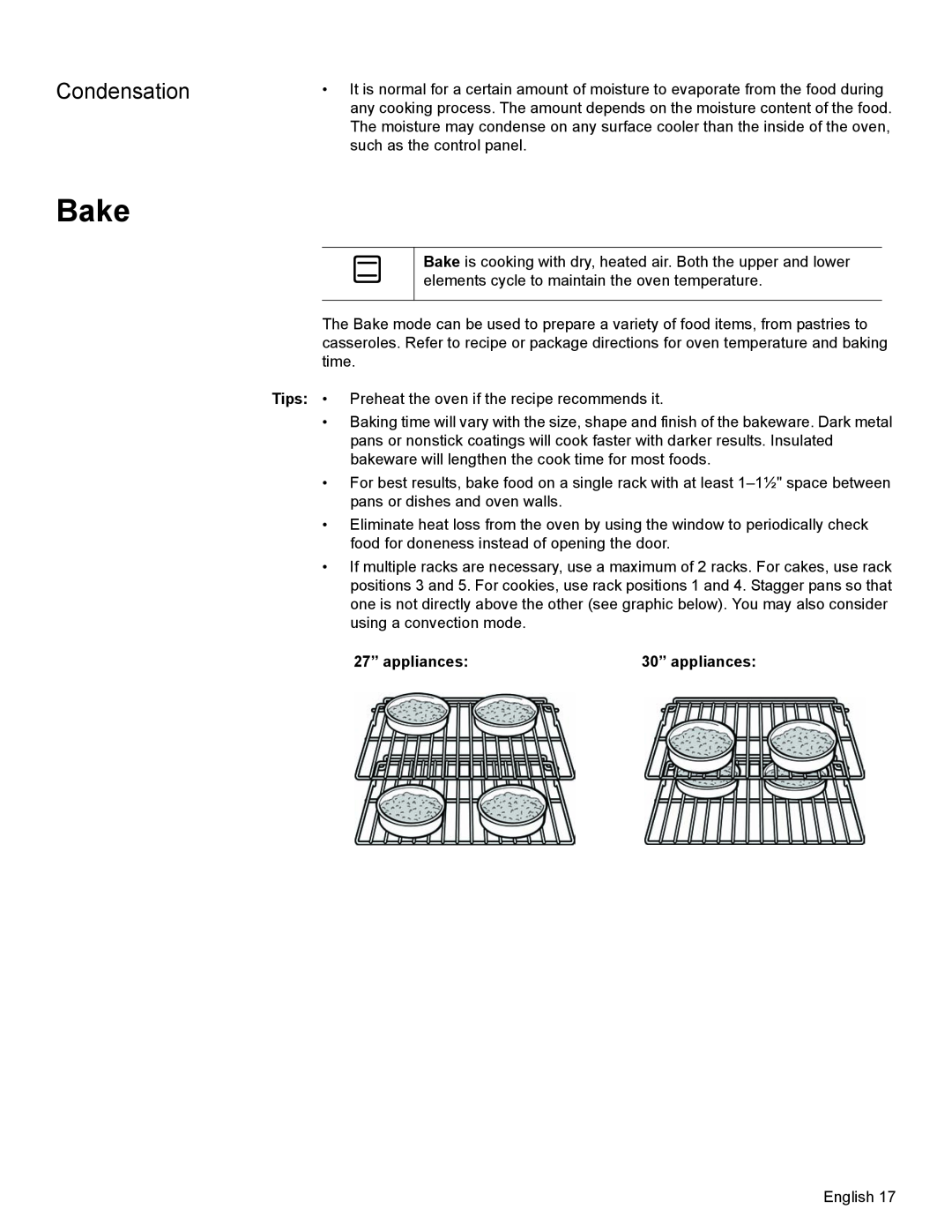 Bosch Appliances HBN35, HBN34, HBL35 manual Bake, Condensation 