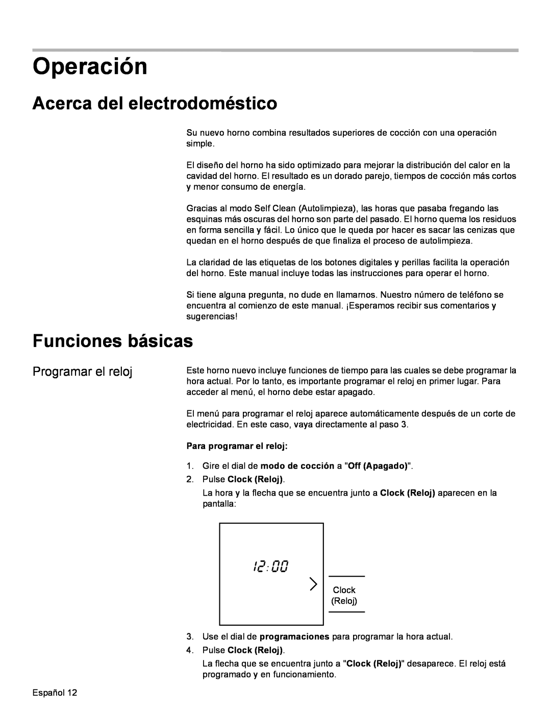 Bosch Appliances HBL35, HBN34, HBN35 manual Operación, Acerca del electrodoméstico, Funciones básicas 