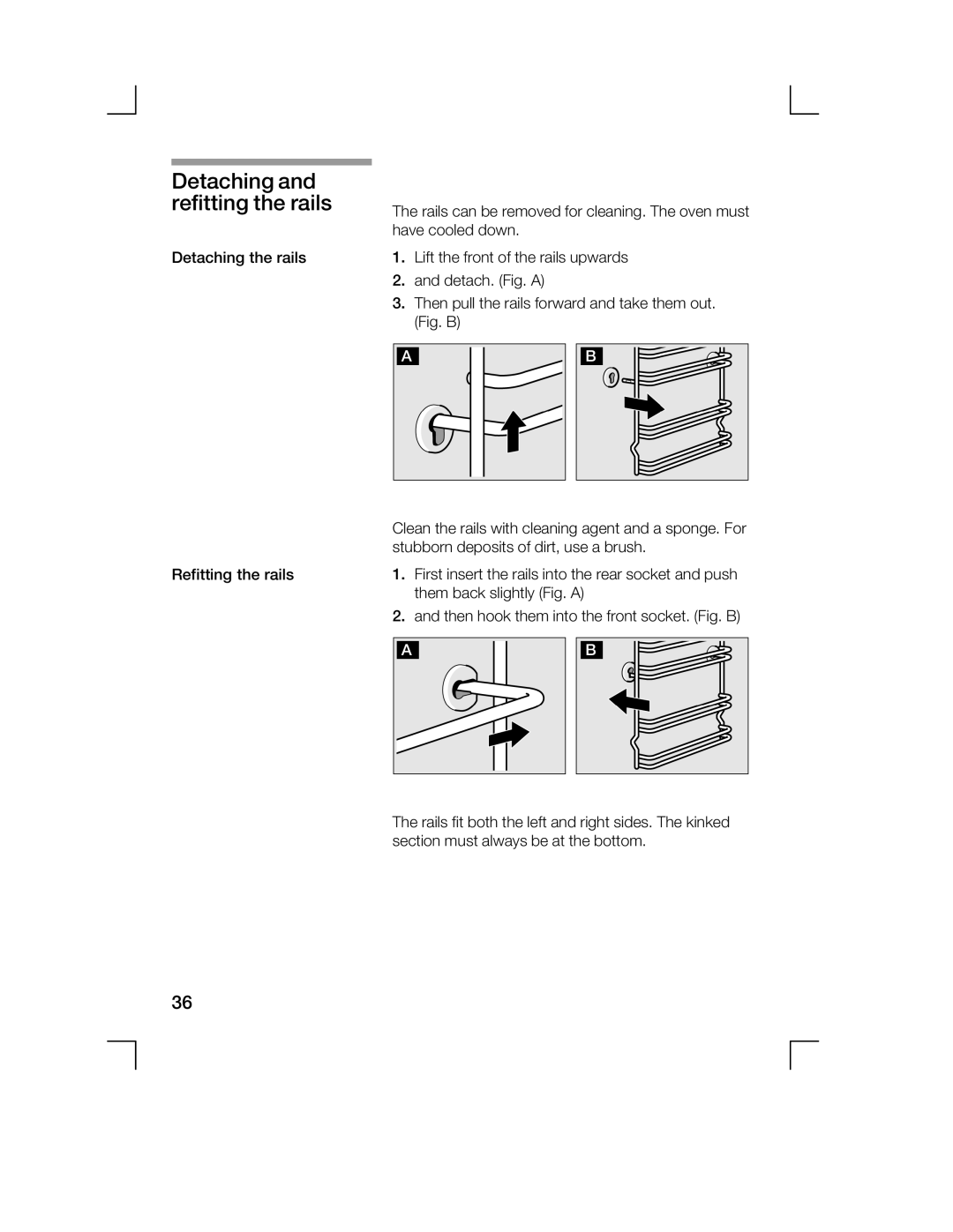 Bosch Appliances HCE744250R manual Detaching and refitting the rails 