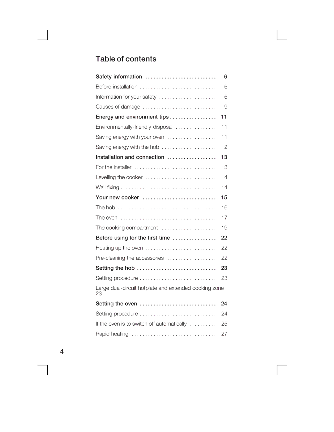 Bosch Appliances HCE744250R manual Table of contents 