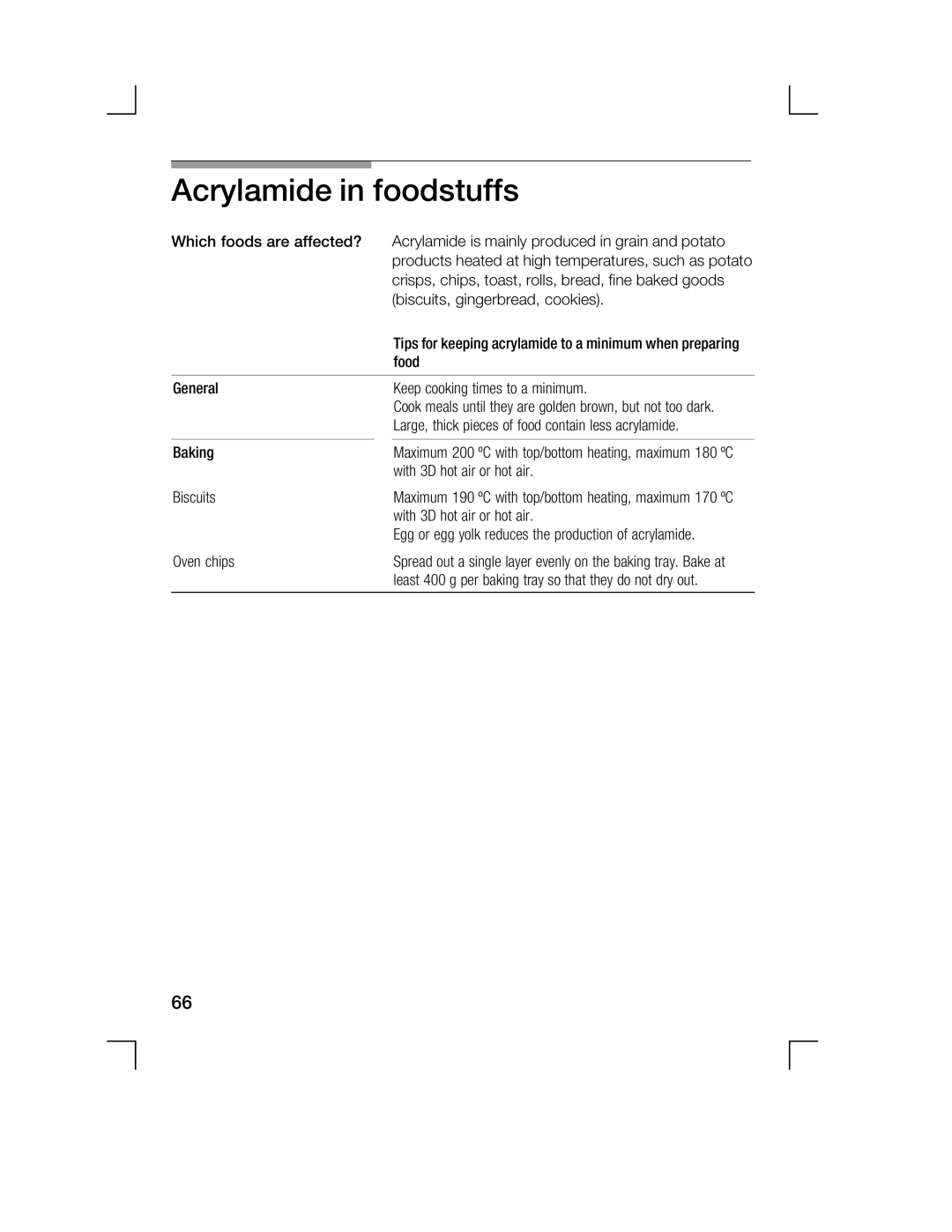 Bosch Appliances HCE744250R manual Acrylamide in foodstuffs 