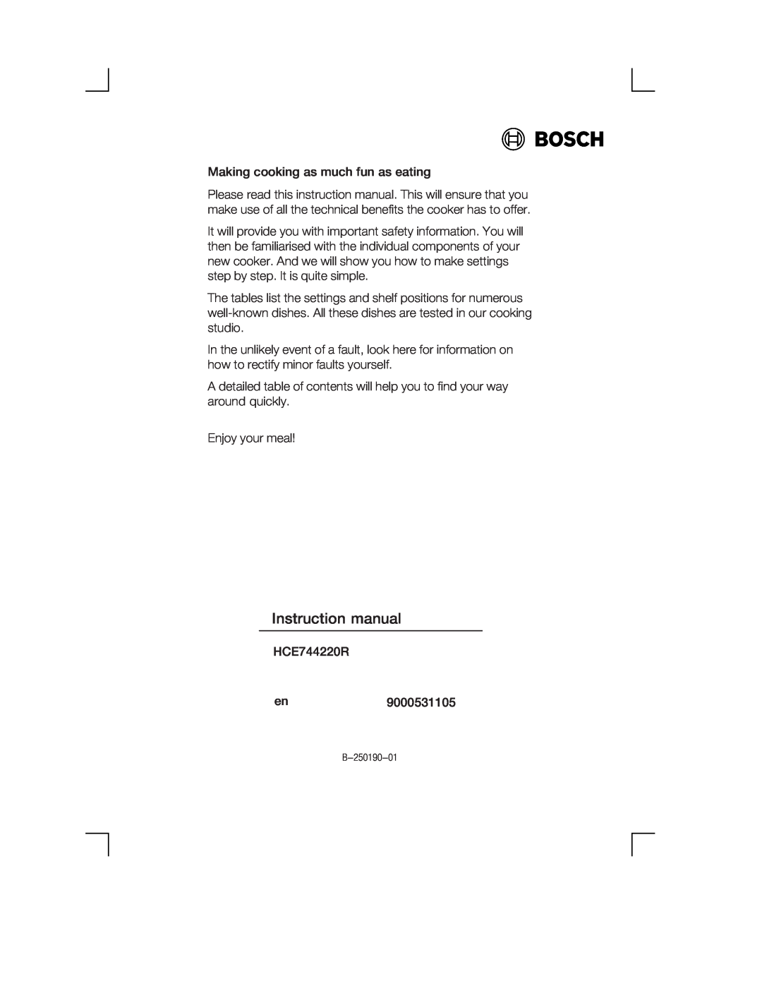 Bosch Appliances HCE744250R manual 