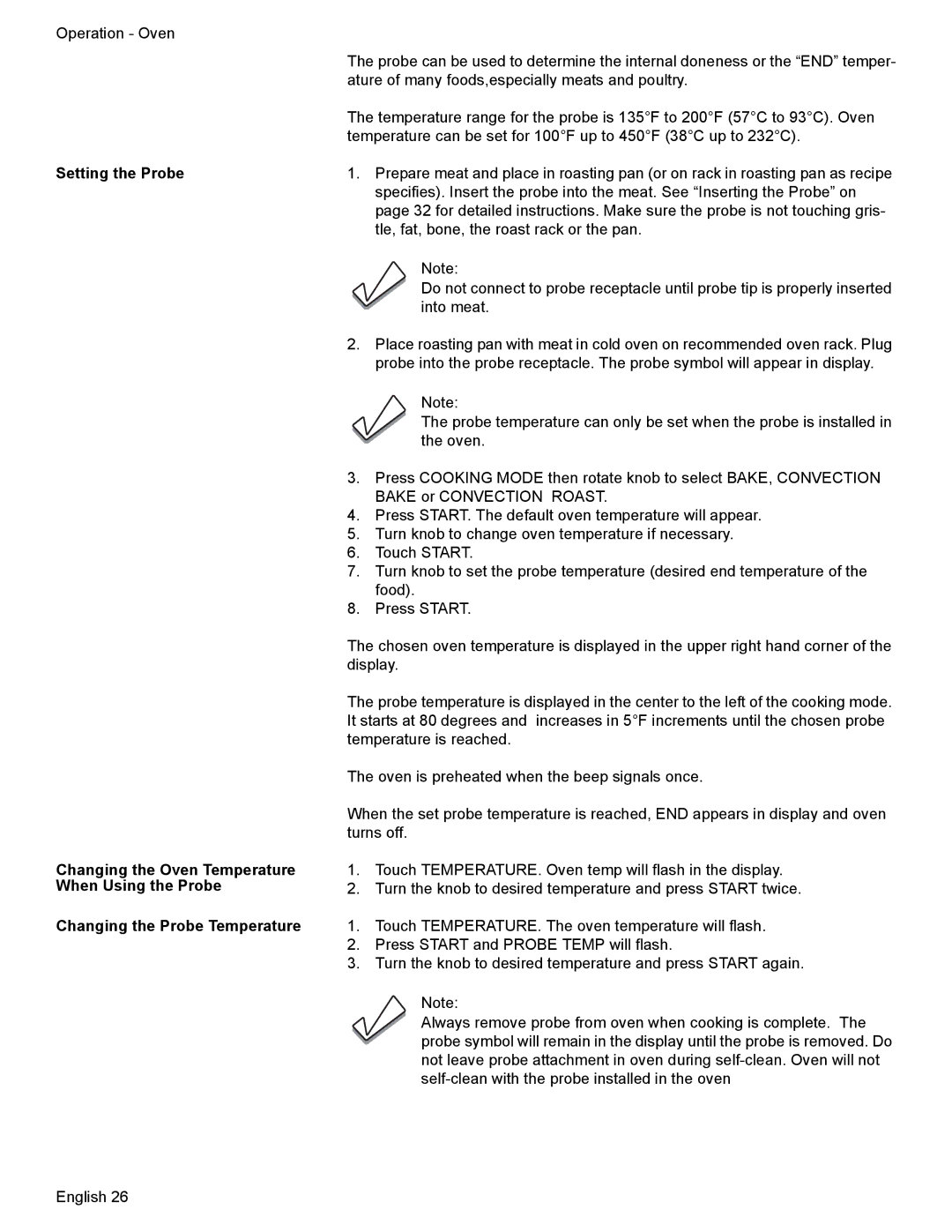 Bosch Appliances HDI7282U manual Setting the Probe, Changing the Oven Temperature, When Using the Probe 