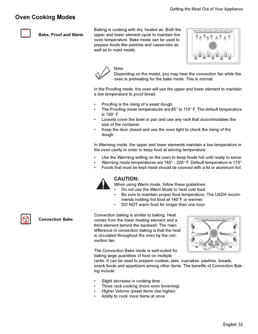 Bosch Appliances HDI7282U manual Oven Cooking Modes 